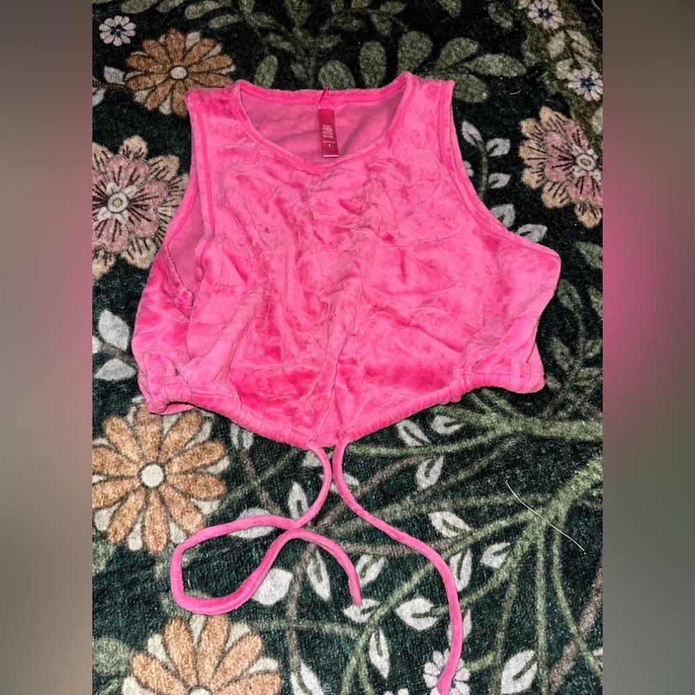Pink Sleeveless Crop Top Skims logo velvet S
